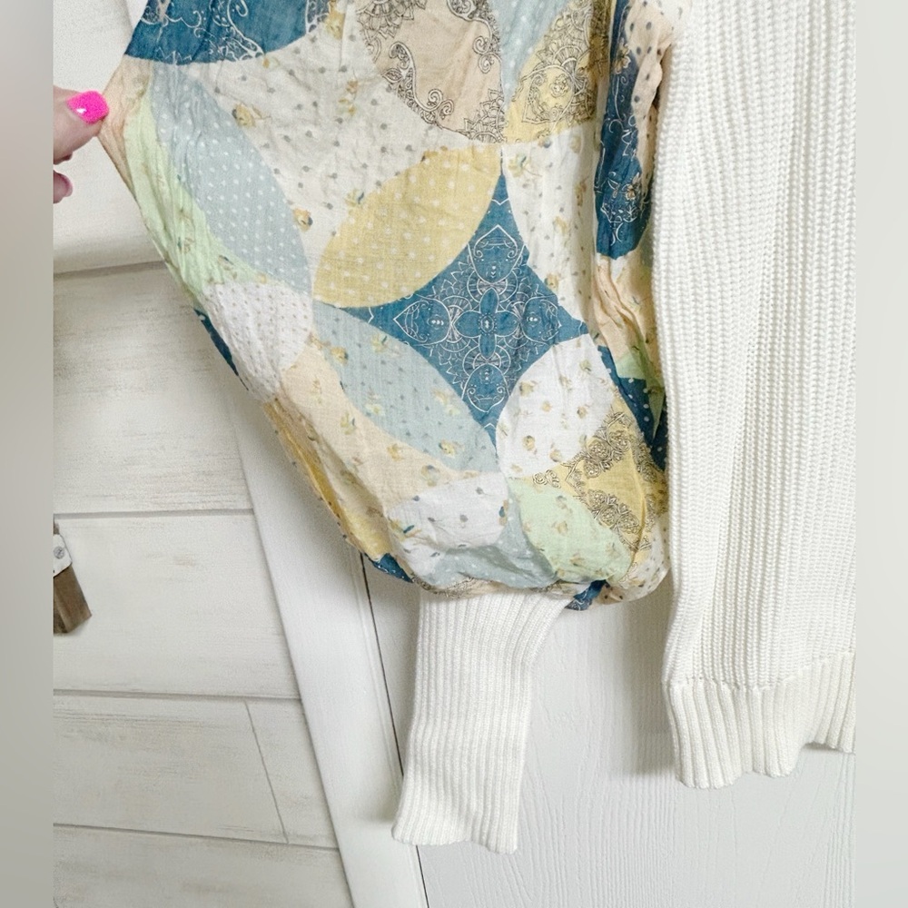 Fate White Sweater With Patchwork Bubble Sleeves - image 3